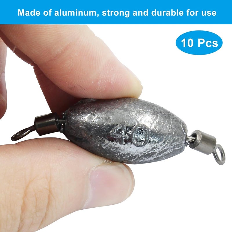 Uenhoy Fishing Weights Inline Trolling Fishing Sinker Tackle with Inner Swivels, Oval Drop Casting Fishing Weight Sinkers - Image 2